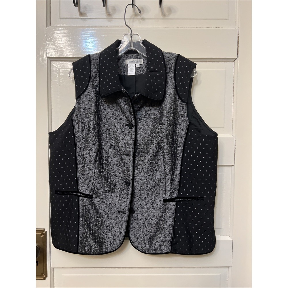 Coldwater Creek Black Gray Diamond Button Up Quilted Vest XL H22471